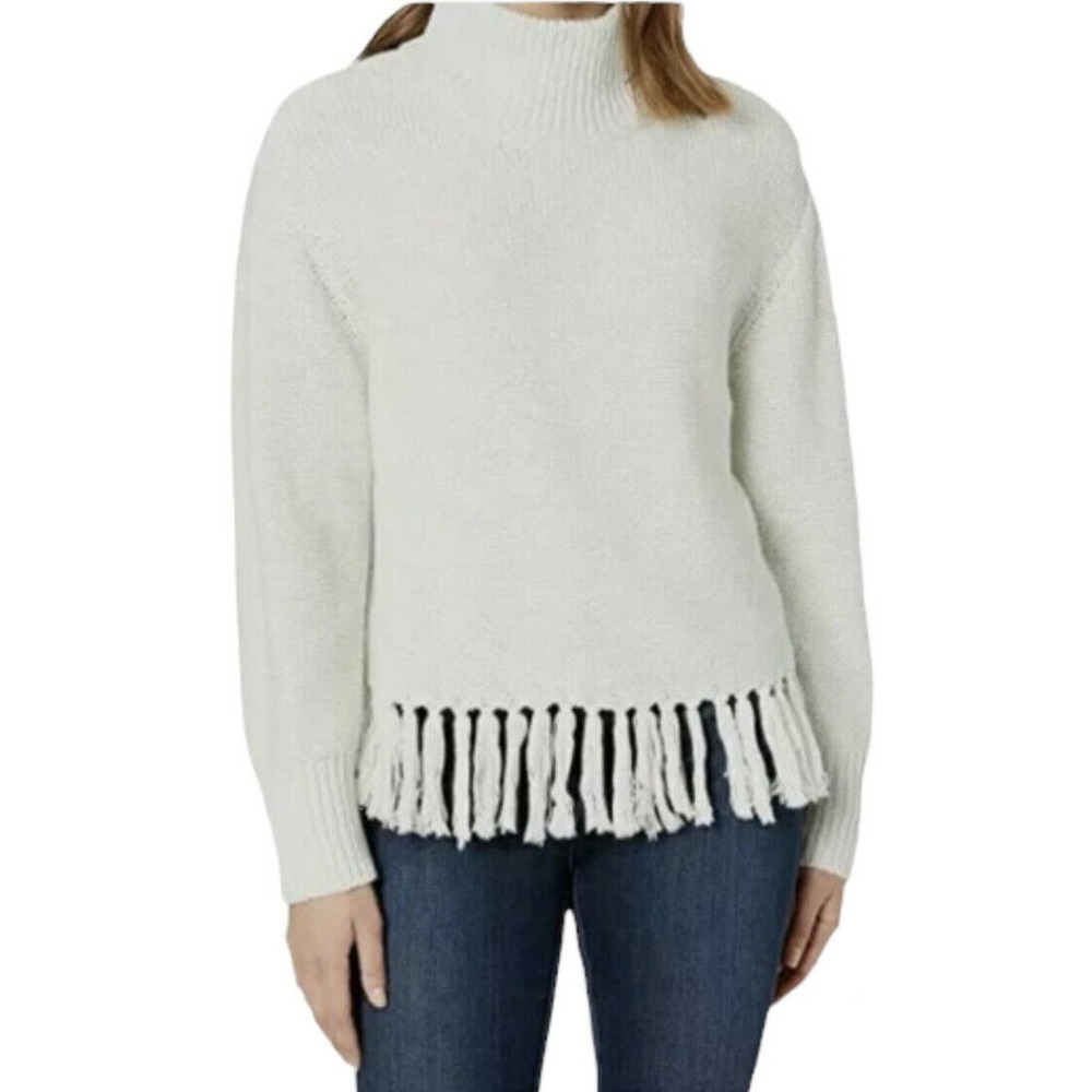 New Balance Women's Balance Fringe Knit Sweater, Oversize Turtleneck Sz XS Ivory